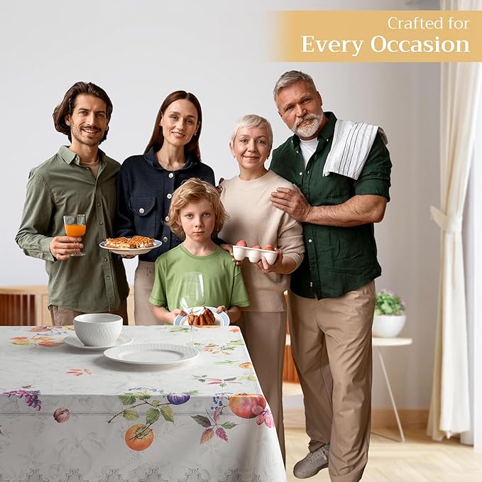 Maison d' Hermine Table Cloth Rectangle Table 100% Cotton 60 x 108 Inches Fall Tablecloth Reusable Everyday Use for Thanksgiving Christmas Decorations Dining Farmhouse Party (Fruit D'Hiver)