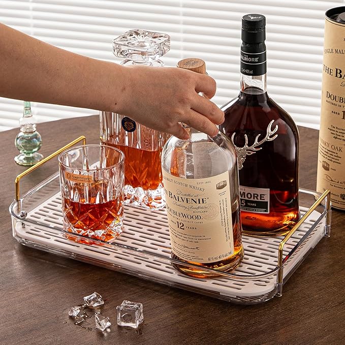 Seoneiro Whiskey Tray, Glass Cup Rack, Mug Holder, Coffee Cup Organizer, Bathroom Countertop with Drain Board Wine Glass Decorative Food Tray, Kitchen Spice Rack