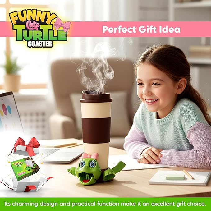Funny Turtle Coaster, Cute Turtle with Pink Bow & Funny Face Expression,Turtle Cup Holder, Coaster for Desk & Home Decor, Gag Gift for Tortoise Lovers