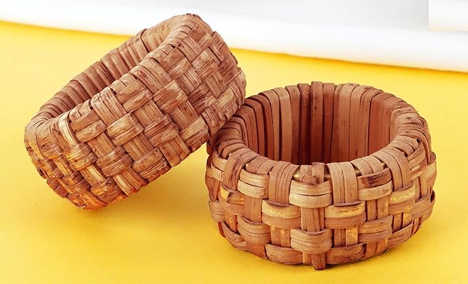 Handwoven Napkin Ring Set of 12 - Cane Napkin Rings, Elegant Fall Napkin Rings for Table Decoration, Special Occasions, Easter Table Decor & Gift Giving Ideas (Brown) - CLEENTABLE