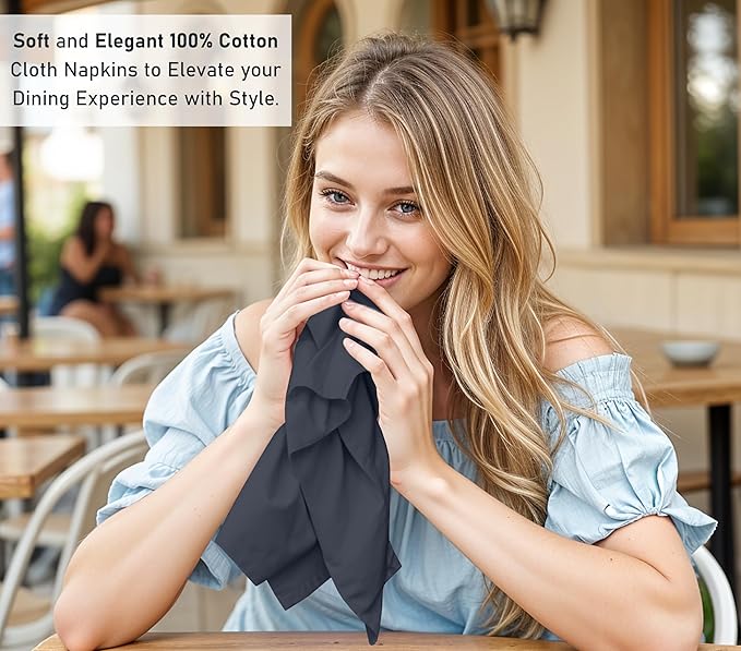Ruvanti Cloth Napkins Set of 12, 18x18 Inches, 100% Cotton, Washable, Soft & Absorbent, Perfect for Wedding, Christmas, ‎Thanksgiving Dinners - Ombre Blue