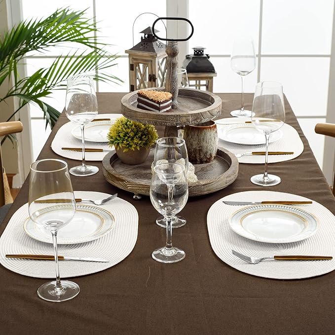 FunWheat Oval Braided Placemats Set of 8 Table Mats for Dining Tables Washable Heat Resistant Place Mats for Indoor Outdoor Use 12 x18 Inch(Oval White, 8pcs)