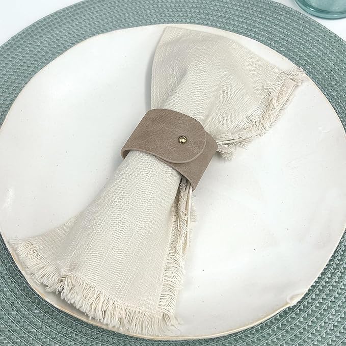 Luxury Leather Napkin Rings Set of 8, Grey, Morgan Faux Style, Modern Cuff Design for Wedding Party Decorations, Kitchen, Holiday Table,Rust Proof,Hotel, Home, Table Accessories, Dining