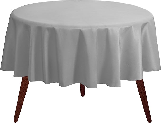 Gee Di Moda Round Tablecloth - 132 Inch Silver Round Table Cloth for 72 to 96 Inch Round Tables - Heavy Duty Washable Fabric - for Buffet Table, Holiday Party, Dinner, Wedding & Baby Shower