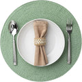Round Placemats Set of 8 Plastic Woven Placemats Washable Wipeable Table Mats for Dining Table Heat Resistant Non-Slip Circle Place Mats (Green)