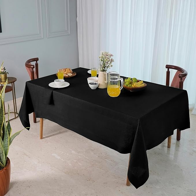 D'Moksha Homes Black Linen Tablecloth 60 x 156 Inch - 100% Pure Linen Tablecloth for Rectangle Tables - Machine Washable Table Cloth for Spring, Easter