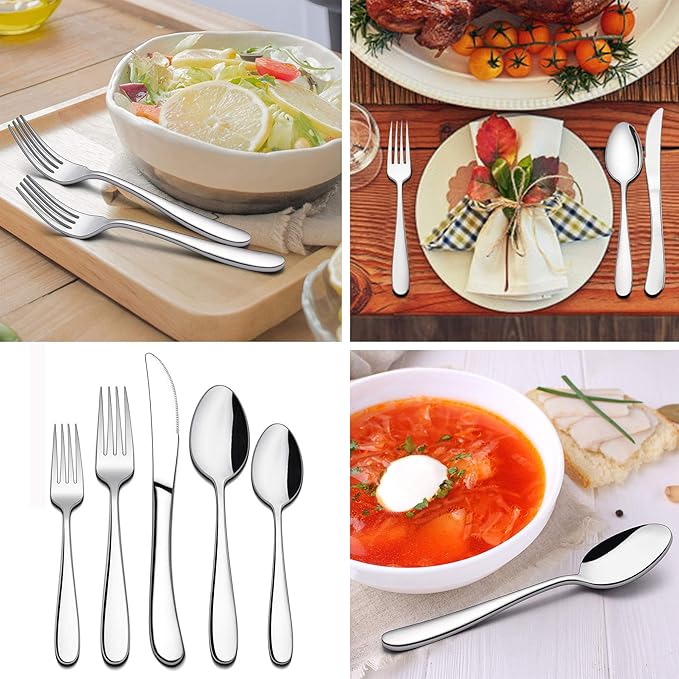 LIANYU Heavy Duty Silverware Cutlery Set, 20-Piece Stainless Steel Flatware Set For 4, Heavy Weight Eating Utensils Tableware, Mirror Polished, Dishwasher Safe