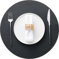 Jovono 15" Faux Leather Big Round Placemats Set of 4 - Washable Heat Resistant Non-Slip Dining Table Mats with Fabric Texture for Kitchen Home Party Decor, Black