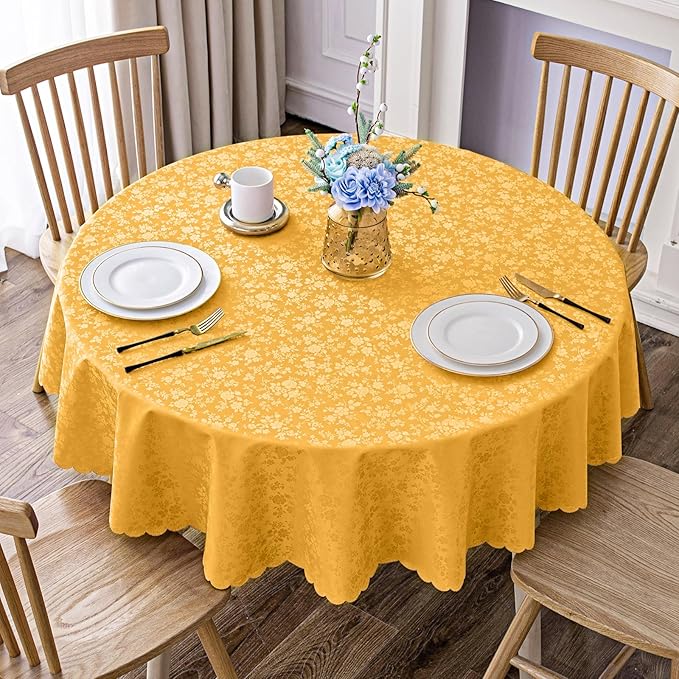 Smiry Round Table Cloth, Waterproof Heavy Duty Vinyl Tablecloths, Wipeable Washable Table Cover for Kitchen and Dining Room (Mustard Yellow, 60" Round)