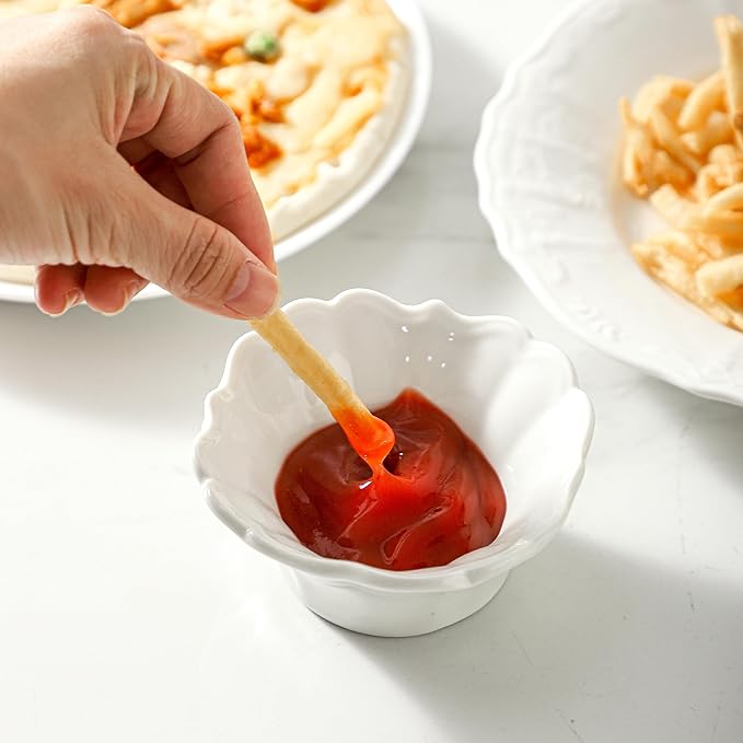 UIBFCWN 3.3oz White Dipping Bowl Set of 16, 3.7inch Ceramic Soy Sauce Dishes, Small Pinch Bowls for Condiment Sushi Olive Oil Ketchup, Dipping Sauce Cups/Bowls/Dishes for Kitchen
