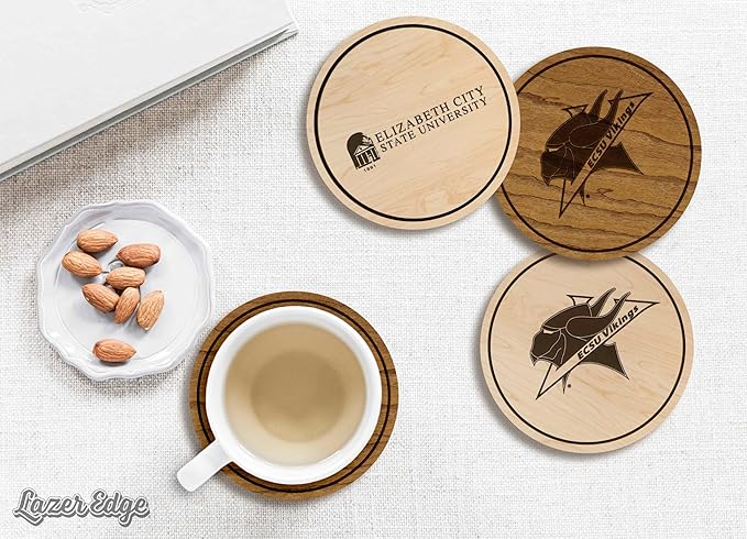 LazerEdge Elizabeth City State Vikings Wooden Coaster Set - Maple Wood - Officially Licensed Product - 4-Pack