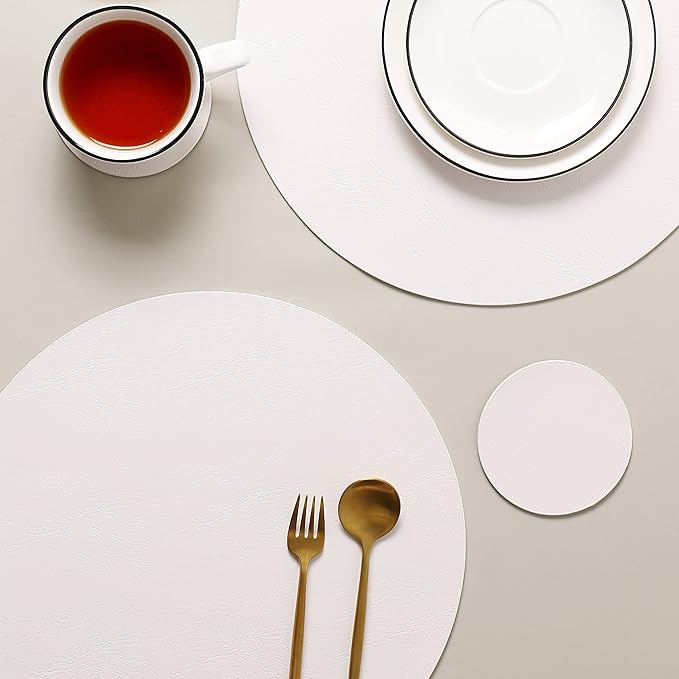 Set of 8 PU Leather Placemats, Waterproof Coffee Coasters, Kitchen Table Mats, Easy to Wipe Off for Dining Round Table