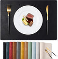MOSAYT Vinyl Placemats Set of 12-12 X 17 Inch - Faux Leather 100% Waterproof Oil-Proof Wipeable PU Place Mats, Heat Resistant Reversible Table Mats for Kitchen, Dining, Outdoor (Black)