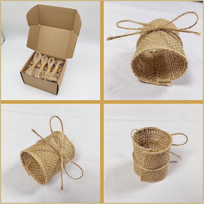 Natural Burlap Napkin Rings Set of 100 pcs with Jute Rope,Disposable Napkin Bands Bulk,Rustic Serviette Ring for Tables,Decorations,Wedding,Dinner,Country Party Decor