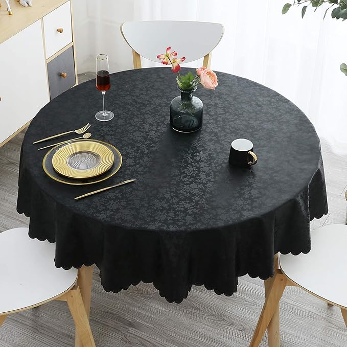 Smiry Round Table Cloth, Waterproof Heavy Duty Vinyl Tablecloths, Wipeable Washable Table Cover for Kitchen and Dining Room (Black, 70" Round)