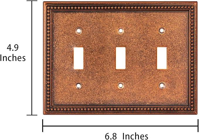 Henne Bery Raised Pearls Decorative Wall Plate Switch Plate Outlet Cover (Triple Toggle, Sponged Copper)