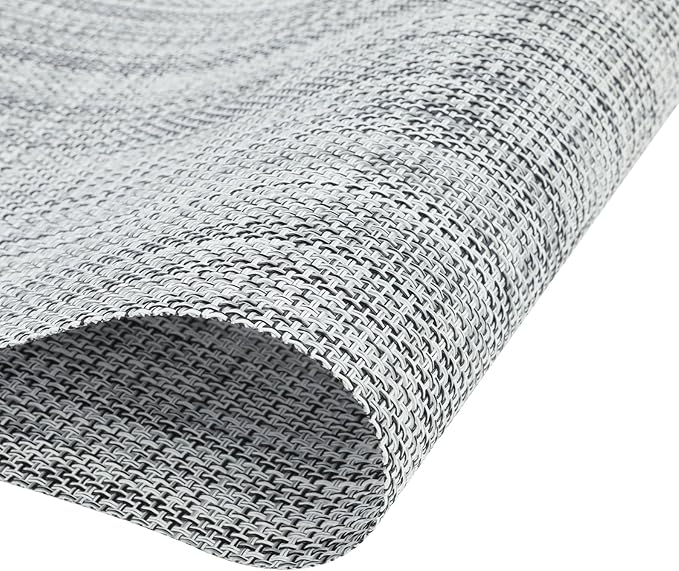 SHACOS Woven Vinyl Table Runners 12 x 54 inch Wipe Clean PVC Weave Table Runners Heat Resistant Runner for Table Indoor Outdoor, Gray White
