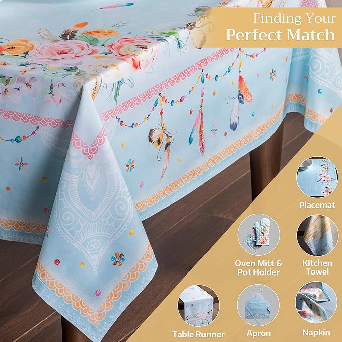 Maison d' Hermine Table Cloth Rectangle Table 100% Cotton 60 x 108 Inches Tablecloth Reusable Decorative for Dining Room Farmhouse Home Valentines Day Decorations Spring Summer - Ibiza - Blue