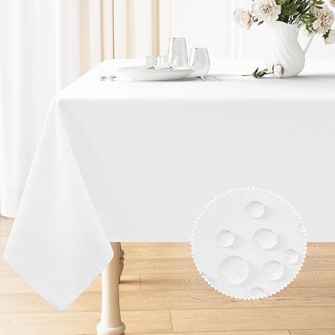 Smiry Rectangle Table Cloth Linen Textured, Waterproof Spillproof Anti-Wrinkle Burlap Tablecloth, Washable Decorative Fabric Table Cover for Dining, Party, Banquet, 60 x 84 Inch, White