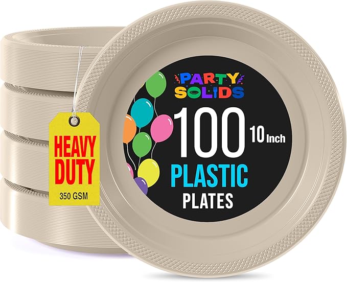 Ivory Plastic Plates For Party 10" Ivory Disposable Plates Heavy Duty 100 Pcs Plastic Dinnerware Sets Heavy Duty 350 GSM Disposable Dinnerware Set