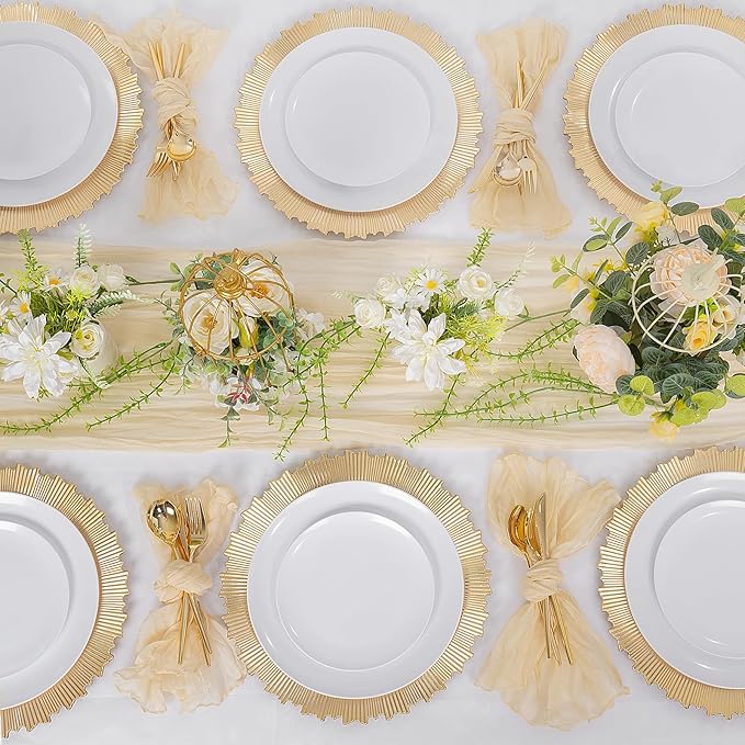 LIYH 8 Pcs Gold Chargers Plates 13 Inch - Gold Chargers for Dinner Plates, Irregular Design Heavy-Duty Plate Charger Bulk, Suitable for Wedding & Party- Stackable
