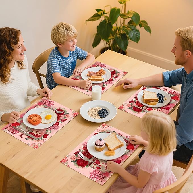 Holiday Placemats Set of 4 Washable Table Place Mats for Dining Kitchen Party Decor