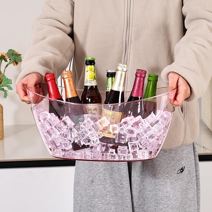 Ice Bucket 2 PCS, Ice Buckets for Parties, Mimosa Bar Supplies Beverage Tub for Valentine's Day Champagne Beer Sparkling Wine Cocktails（5.5L）Extra Large Model (pink) 16.5 * 7.3 * 6.8inch