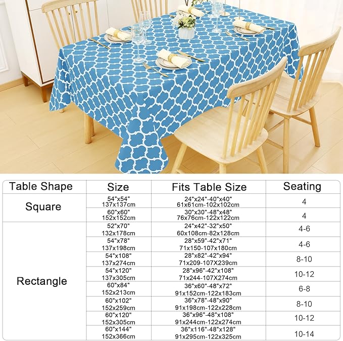 Smiry Rectangle Table Cloth, Waterproof Vinyl Tablecloth with Flannel Backing for Rectangle Tables, Wipeable Spillproof Plastic Tablecloths for Dining, Camping and Indoor (60"x102", Light Blue)