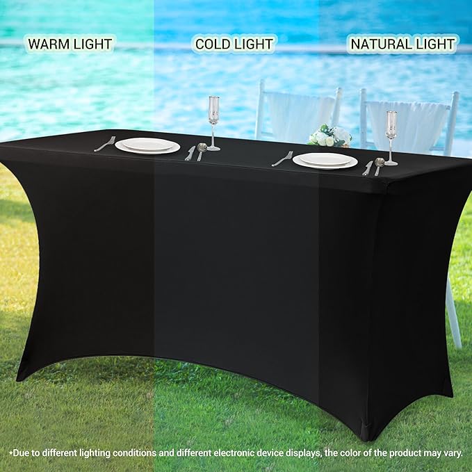 Obstal 6 Pack Stretch Spandex Red Table Covers for 8 Foot Tables - 8 FT Universal Rectangular Fitted Tablecloth Protector for Wedding, Banquet, Party, 96 Length x 30 Width x 30 Height Inches