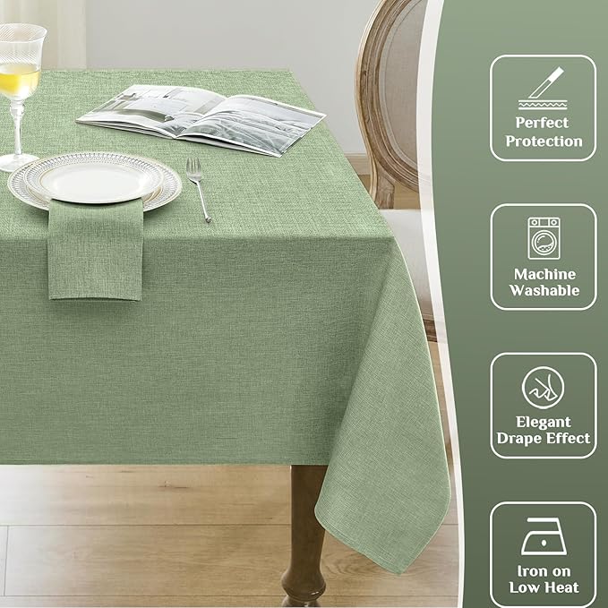 Softalker Sage Green Outdoor Tablecloth 84x60 Inch Rectangle Spring Table cloths Linen Textured Stain and Wrinkle Resistant Decorative Dining Table Cover for Easter Summer, Tea Party, Birthday, Coffee