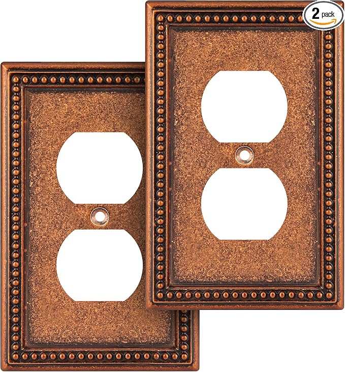 Henne Bery Raised Pearls Decorative Wall Plate Switch Plate Outlet Cover (Single Duplex 2PK, Sponged Copper)