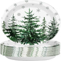 50Pcs Christmas Tree Oval Paper Plates 10" x 12" Large Heavy Duty Xmas Snowflake Disposable Plates Holiday Dessert Platters for Winter Wedding Birthday Dinner Party Decoration Kitchen Table Decor