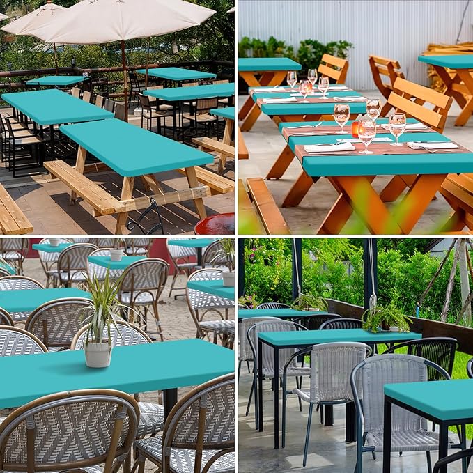 homing 2 Pack Rectangle Table Cloth, Elastic Fitted Fabric Tablecloth Fits for 6 Foot Folding Tables, Washable Table Cover for Picnic, Camping, Indoor & Outdoor (Turquoise, 30" x 72")