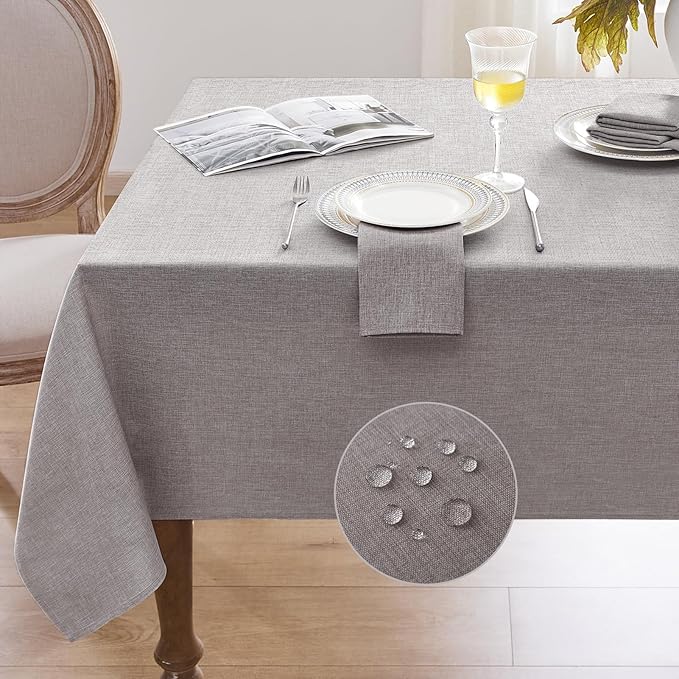 Softalker Rectangular Table Cloth 60x120 inch Grey Linen Textured Tablecloth Outdoor Waterproof, Stain and Wrinkle Resistant, Extra Lang Table Cloths for 6/8 Foot Rectangle Large Tables Decor Garden