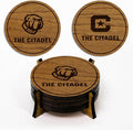 LazerEdge The Citadel Bulldogs Wooden Coaster Set - Cherry Wood - Officially Licensed Product - 4-Pack