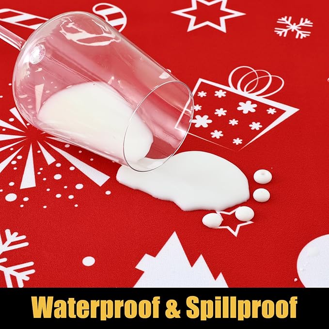 Smiry Rectangle Christmas Table Cloth, Waterproof Elastic Fitted Tablecloths for 8 Foot Tables, Washable Polyester Table Cover for Christmas Dinner (Snowflower, 30"x96")