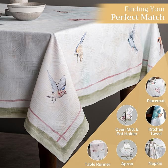 Maison d' Hermine Table Cloth Rectangle Table 100% Cotton 54 x 72 Inches Tablecloth Reusable Decorative for Dining Room Farmhouse Home Valentines Day Decorations Spring Summer - Flying Birds