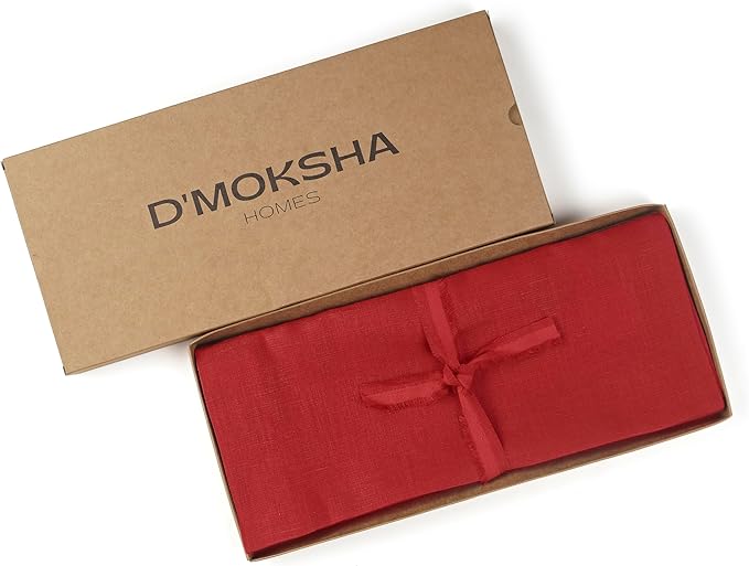 D'Moksha Homes Linen Bright Red Table Runner 90 Inches Long - 100% Pure Linen 14 x 90 Inch Table Runner for Dining, Valentines, Spring, Easter - Machine Washable