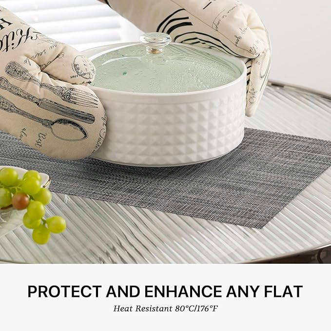 LEXMORE Placemats Set of 6 Vinyl/Plastic Woven Place Mats for Kitchen Table Indoor/Outdoor Washable Placemat Wipeable Dining Table Mats(Dark Gray)