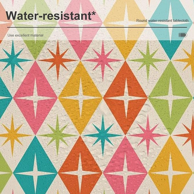 Abstract Geometric Round Tablecloth, Mid Century Retro Abstract Vintage Tablecloth for Home Party Dining Room Kitchen Decor 60Inch(152cm)