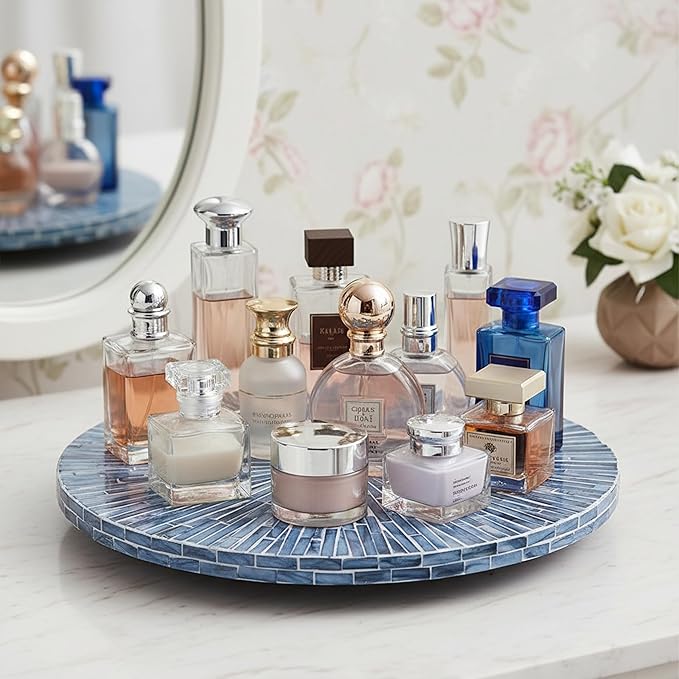 PEMAR Mother of Pearl Lazy Susan for Countertop Table (Blue Starburst, Standard (D12.6))