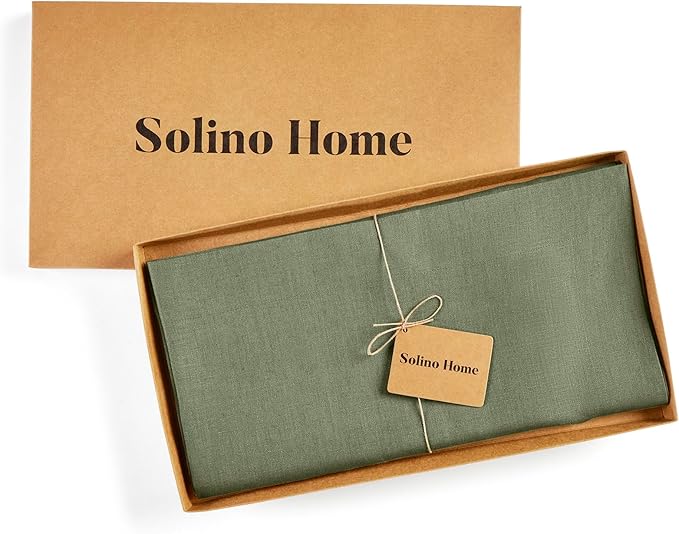 Solino Home Linen Square Tablecloth 52 x 52 Inch - 100% Pure Linen Oil Green Table Throw - Fete, Machine Washable Table Cloth for Spring, St Patricks Day, Easter