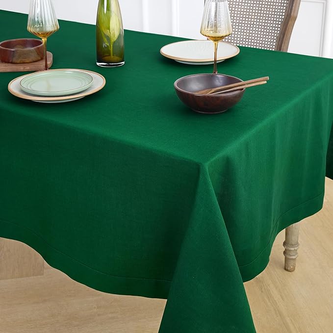 Solino Home Linen Tablecloth for Rectangle Tables 60 x 108 Inch - 100% Pure Linen Christmas Green Table Cloth - Fete, Machine Washable Cloth Tablecloth for St Patricks Day
