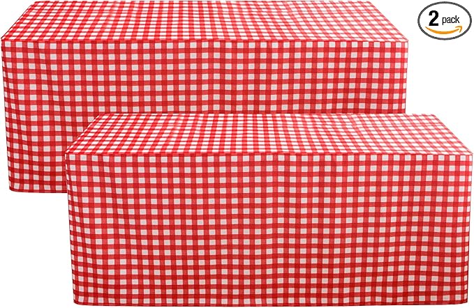 HolidayIdeas 2 Pack Checkered Fitted Table Clothes - 48 x 24 Inch - Rectangle Spring Tablecloths for 4 Foot Tables, Buffalo Plaid Table Covers for Party, Picnic, Trade Show (Red and White)