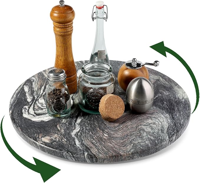 Koville 16'' Luxurious Natural Marble Lazy Susan Marble Turntable for Kitchen Dinning, Lazy Susans Organizer for Cabinet, Serving Rotation Spinning Tabletop Organizer Swiveling, Spice Rack Storage