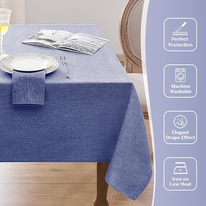 Softalker Blue Tablecloths Rectangular 84x60 inch Linen Textured Table Cloth Waterproof, Stain and Wrinkle Resistant, Outdoor Table Cloth for 6 Foot Rectangle Tables Decor for Party Holiday Birthday