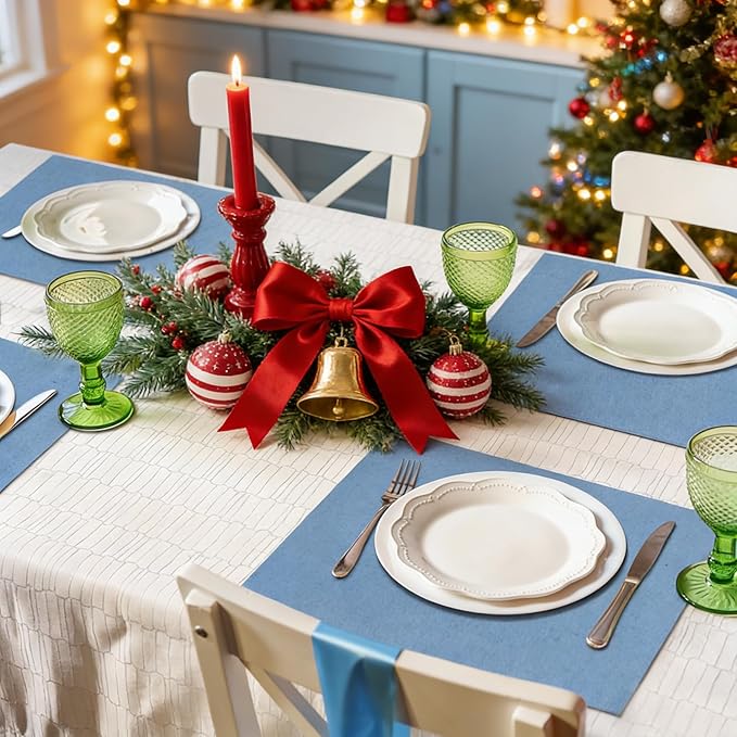 MANSPHIL Table Cloth Placemats Set of 4 Washable Cotton Thick Faux Linen Table Place Mats Heat Resistant Double Layer Fabric Wrinkle Free Dining Kitchen Table Decor - 13x19 Inch Oeko Tex Placemat