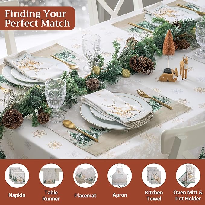 Maison d' Hermine Table Cloth Rectangle Table 100% Cotton 70 x 90 Inches Fall Tablecloth Reusable Everyday Use for Thanksgiving Christmas Decorations Dining Farmhouse Party (Deer in The Woods)