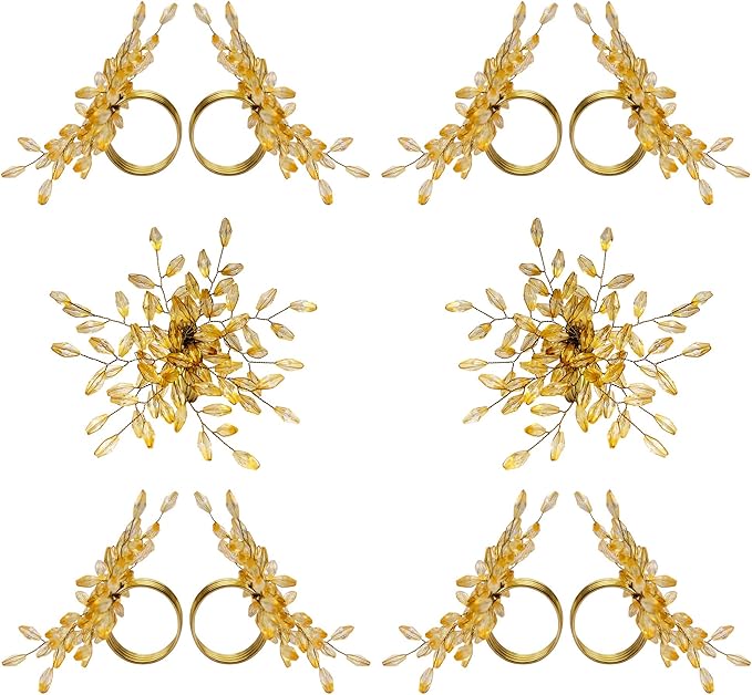 Napkin Rings Set of 12 for Dining Table Decoration Parties Everyday Metal Napkin Holder Leaf Gold (Pack of 12)