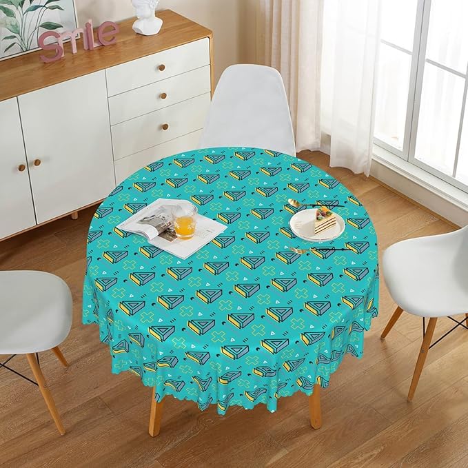 Laeacco 54 Inch Geometric Round Tablecloth Turquoise Triangle Pattern Modern Abstract Art Print Table Cloth Washable Waterproof Wrinkle Free Table Cover for Kitchen Dining Picnic Party Decoration